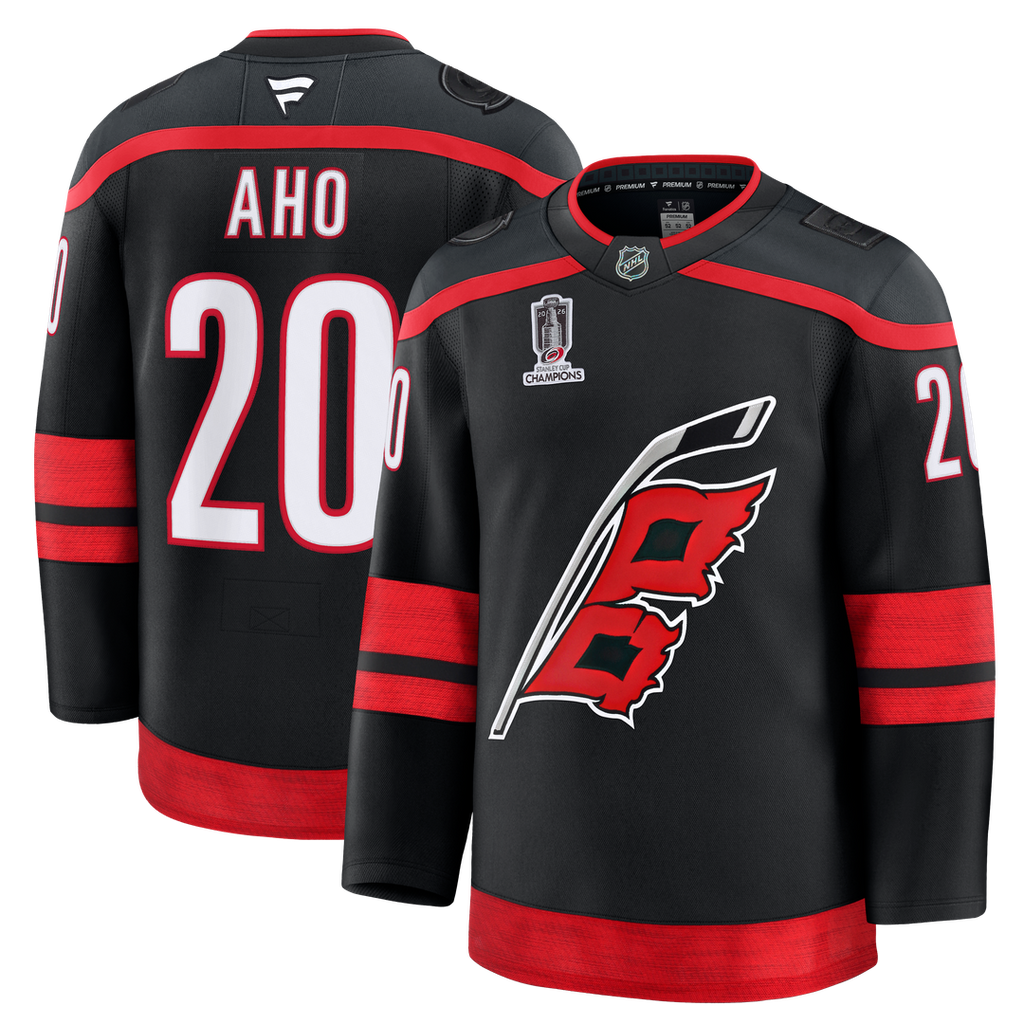 Sebastian Aho Carolina Hurricanes Fanatics 2026 Stanley Cup Champions Home Premium Patch Jersey - Black